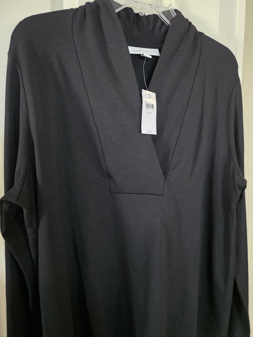 NWT Pure Jill Tranquility Fleece Black V Neck Tunic Large